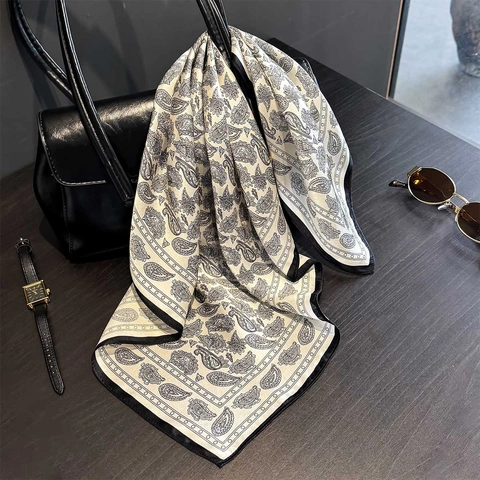 Mulberry Satin Square Scarf Retro Paisley Print Professional Elegant Neck Wrap Fashion Accessory For Women
