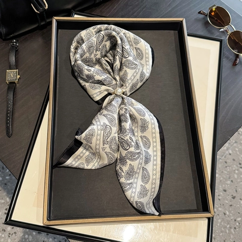 Mulberry Satin Square Scarf Retro Paisley Print Professional Elegant Neck Wrap Fashion Accessory For Women