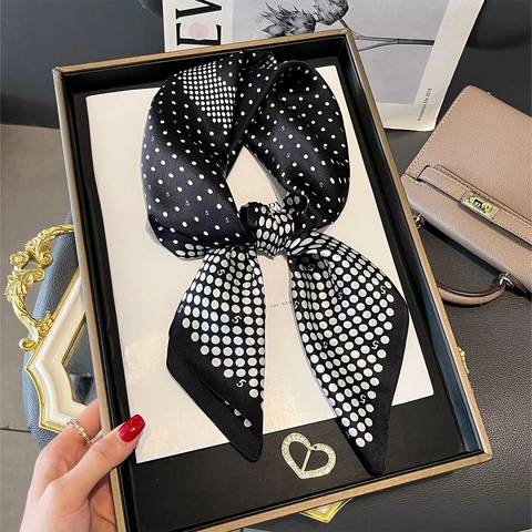 Pañuelo Cuadrado De Satén De Mora Elegante Con Estampado De Lunares Corbata De Cuello Accesorios De Moda Para Mujeres