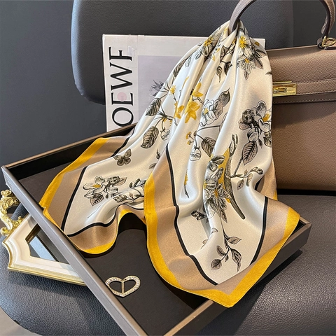 MoerbeiSatijn Vierkante Sjaal Retro Bloemen Vogel Print Elegante Lichtgewicht Halstuch Mode Accessoire