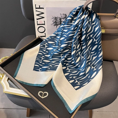 Pure Mulberry Satin Square Scarf Geometric Letter Print Elegant Professional Neck Head Wrap Elegant Luxury Style