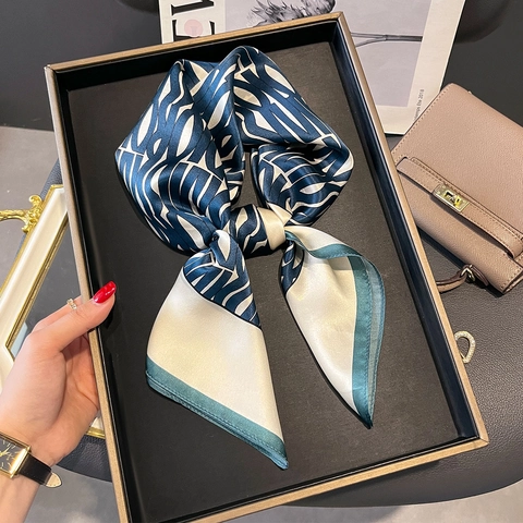 Pure Mulberry Satin Square Scarf Geometric Letter Print Elegant Professional Neck Head Wrap Elegant Luxury Style