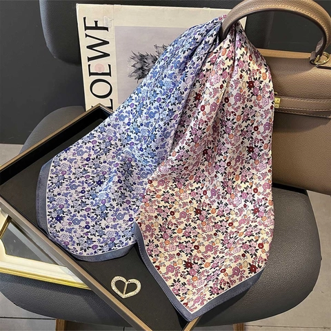 Mulberry Satin Square Scarf Elegant Floral Print Neck Scarf For Women Decorative Hair Band Bag Tie Versatile Accessory