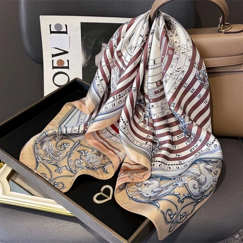Mulberry Satin Square Scarf Vintage Astronomical Star Map Print Elegant French Style Neckerchief For Women