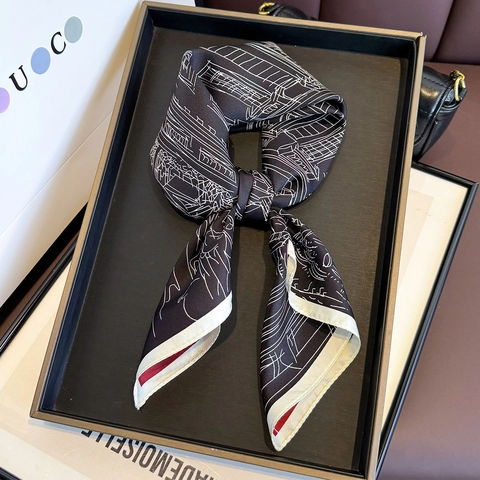 Foulard Quadrato In Raso Doppia Faccia Twill Stampa Architettonica Stile Francese Sciarpa Professionale Da Donna