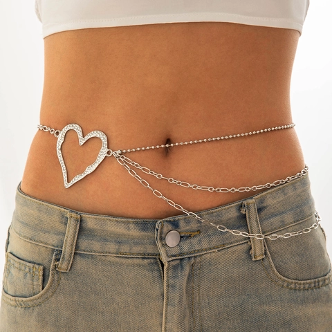 Cadena De Cintura De Varias Capas Con Colgante De Corazón Joyería Corporal De Metal Ajustable Para Mujer