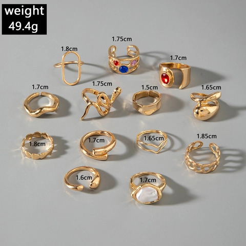 Anelli In Lega Tono Oro Vintage Per Donna Con Motivi A Catena Geometrica Cuore Di Serpente Strass Colorati E Künstliche Perle Sintetiche