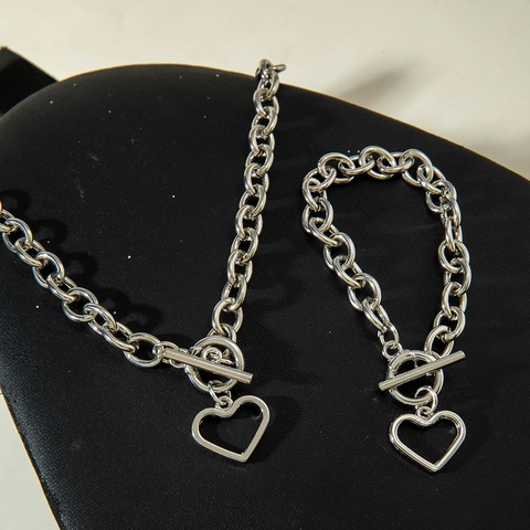 Collana E Bracciale Con Ciondolo A Cuore Lega Ferro Chiusura A Gancio Minimalista Gioielli Donna