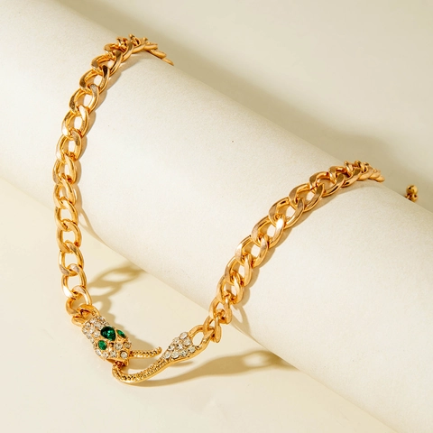 Gold Plated Iron Alloy Snake Pendant Layered Necklaces For Women Luxury Rhinestone Colorful Gemstone Y-Shaped Long Chain Jewelry