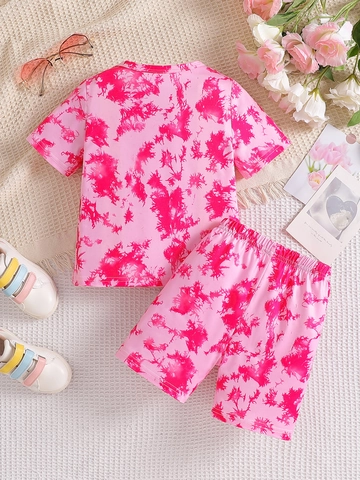 Completo Estivo Casual da Donna Tie-Dye Con Maglietta a Manica Corta e Pantaloncini Elastici in Misto Cotone