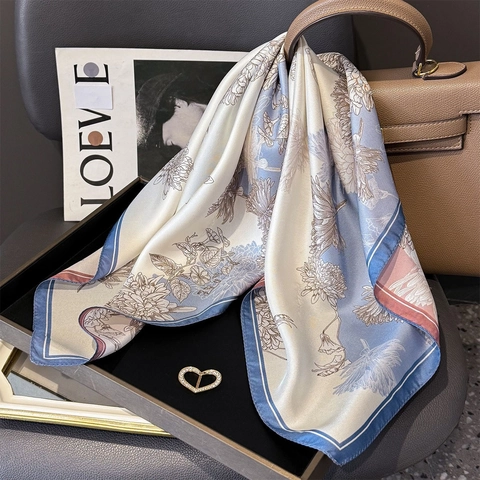 Pañuelo Cuadrado De Satén De Morera Elegante Estampado Floral Doble Cara Color Diferente Sarga Para Mujeres
