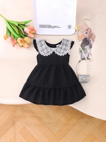 Abito Senza Maniche Bimba Con Grande Colletto In Pizzo Bianco Nero Vestito Da Principessa Estivo A Costine