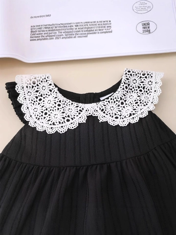 Abito Senza Maniche Bimba Con Grande Colletto In Pizzo Bianco Nero Vestito Da Principessa Estivo A Costine