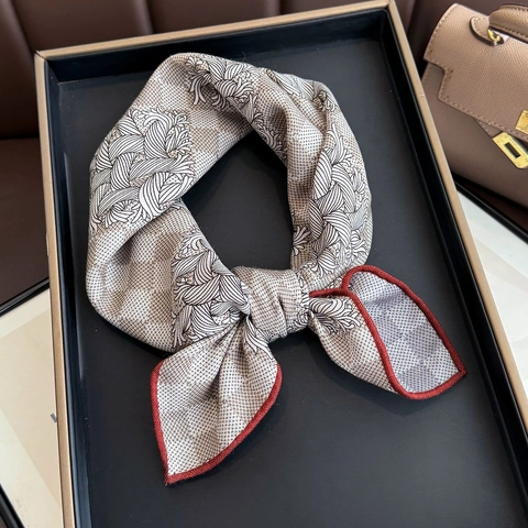 Satin Wool Blend Square Scarf Luxury Hand Rolled Edge Checkerboard Print Elegant Double Sided Wrap For Women