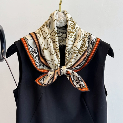 Sciarpa Quadrata Da Donna Con Stampa Rosa Retrò Raso E Lana Elegante Motivo Floreale Foulard Morbido Traspirante Accessorio