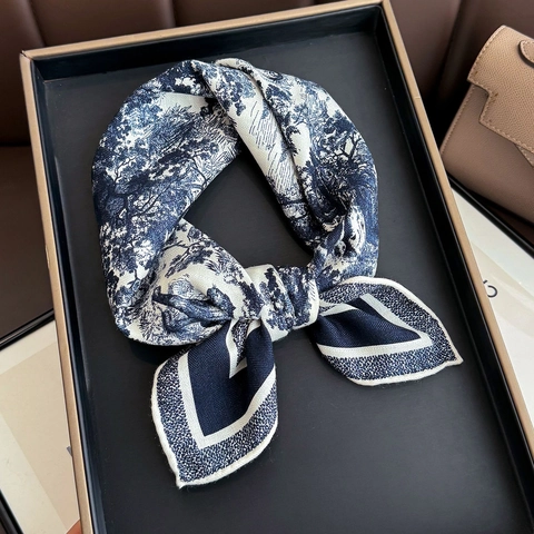 Elegant Toile De Jouy Print Satin Wool Square Scarf Retro Jungle Animal Pattern Double Sided Neck Wrap For Women