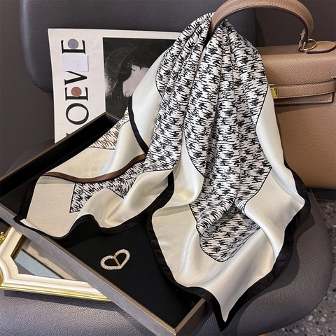 Eleganter MaulbeerSatin Quadrathals Schal Hahnentrittmuster Köperbindung Luxus Weiches Hals Kopftuch Für Damen