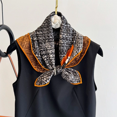Square Scarf Luxury Double Sided Wool Mulberry Satin Neckerchief Houndstooth Geometric Mountain Print Fashion For Women