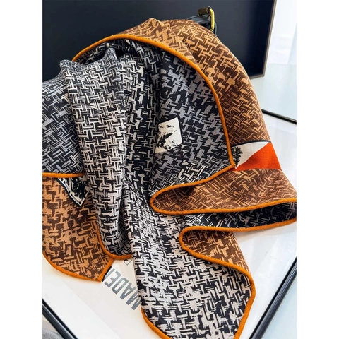 Square Scarf Luxury Double Sided Wool Mulberry Satin Neckerchief Houndstooth Geometric Mountain Print Fashion For Women