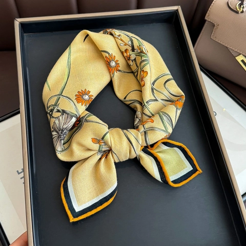Elegant Square Scarf For Women Satin And Wool Blend Floral Print Double Sided Luxury Fashion Neck Wrap Accessory