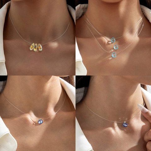 Collier Minimaliste En Fil De Pêche Invisible Avec Pendentif Géométrique En Cristal De Verre Goutte D'Eau Bijoux Réglables Pour Femmes
