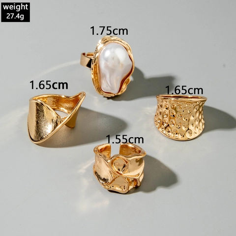 Anelli Geometrici Vintage Lega Perla Artificial Barocca Irregolare Donna Boho Tendenza Texture Martellata Incrociata Anello Aperto