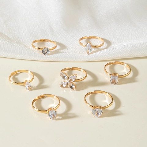 Anelli In Lega Oro Zirconia Aperto Regolabile Forme Cuore Goccia Farfalla Gioielli Di Moda Per Donna