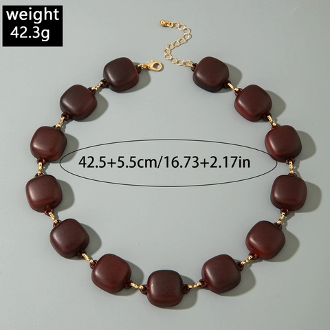 Retro Acrylic Geometric Chunky Link Necklace For Women Maillard Style Black Brown Square Round Disk Oval Pendant Alloy Chain Necklace Jewelry Gift