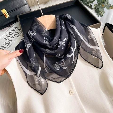 Elegant Satin Square Scarf For Women Bow Polka Dot Print Fashion Neckerchief Hair Band Bag Decor Lightweight Neck Wrap