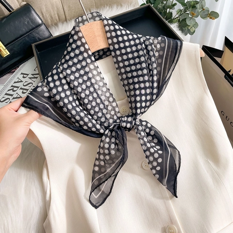 Women Elegant Paisley Polka Dot Print Square Scarf Satin Neck Scarf Thin Decorative Head Scarf Fashion Accessories