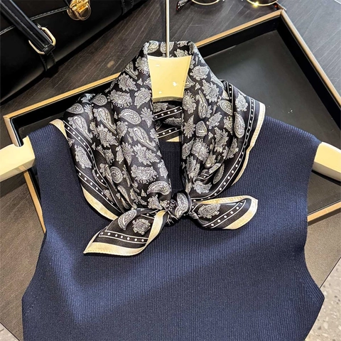 French Style Paisley Print Pure Mulberry Satin Small Square Scarf For Women Fashion Neck Kerchief Satin Satin Hair Wrap Headscarf