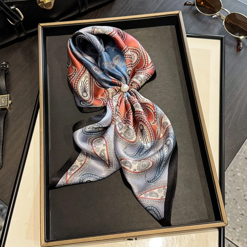 Sciarpa Di Raso Quadrata Foulard Motivo Paisley Stampato Piccolo Scialle Professionale Per Donna Estate Elegante