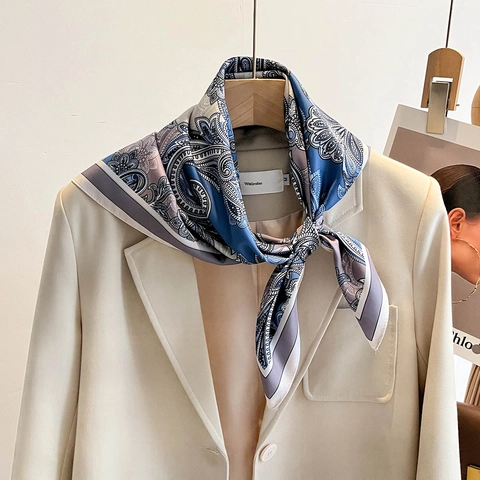 Paisley Print Square Scarf Elegant Satin Twill Neck Scarf For Women Vintage Fashion Accessory Floral Pattern