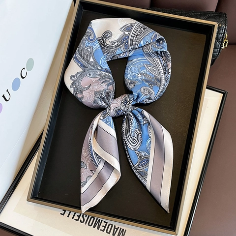 Paisley Print Square Scarf Elegant Satin Twill Neck Scarf For Women Vintage Fashion Accessory Floral Pattern