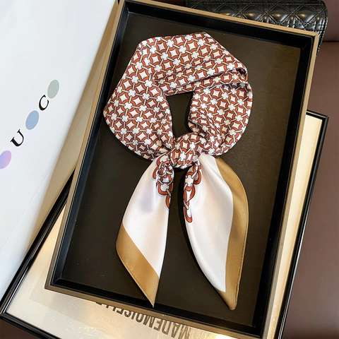 Fashion Geometric Chain Print Square Scarf Polyester Satin Hair Band Decorative Headscarf For Women