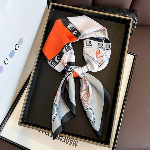 Elegant Square Scarf Polyester Colorblock Floral Pattern Satin Feel Lightweight Hair Band Decorative Shawl Fashion Women