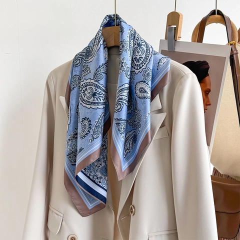 Paisley Print Square Scarf Satin Polyester Neck Scarf For Women Elegant Versatile Fashion Hair Band Bag Accessory