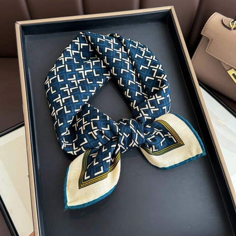 Satin Wool Square Scarf Geometric Monogram Print Retro Fashion Hair Tie Neck Wrap Luxury Accessory For Women