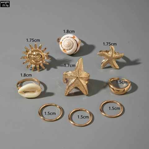 Anelli Oceano Bohémien Lega Dorata Stella Marina Sole Conchiglia Gioielli Da Spiaggia Vacanze Per Donne Accessori Vintage Estate