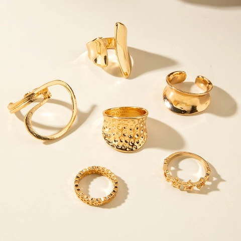 Anelli Cavi Irregolari In Lega Tonalità Oro Martellato Geometrico Stella Design Punk Bohemien Accessori Per Donne