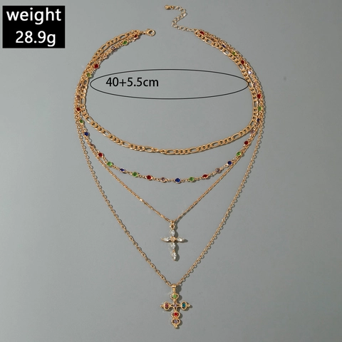 Multi Layered Kruis Ketting Legering Gekleurde Stenen Figaro Ketting Hip Hop Punk Boho Sieraden Vrouwen