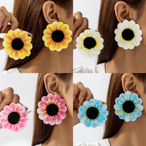 Boucles D'oreilles Tournesol Pour Femmes EVA Marguerite Grande Exagérée Style Vacances Avec Tige En Fer