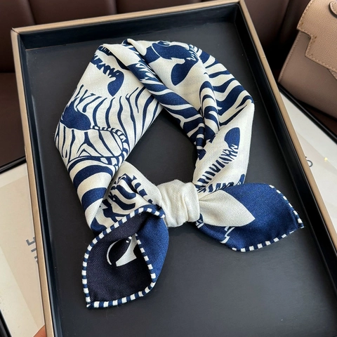 Zebra Print Satin Wool Blend Square Scarf Double Sided Fashion Neck Warmer Soft Elegant Fashionable Women Accessory