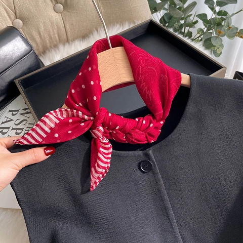 Elegant Polka Dot Striped Satin Square Scarf For Women Lightweight Sun Protection Head Scarf Silk Like Fashion Accessory