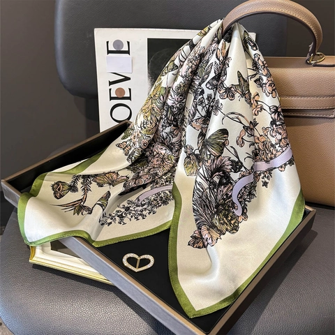 Mulberry Satin Square Scarf Vintage Paisley Floral Pattern Elegant French Style Neck Wrap Hair Accessory