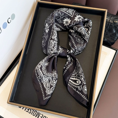 Mulberry Satin Square Scarf Vintage Paisley Floral Pattern Elegant French Style Neck Wrap Hair Accessory