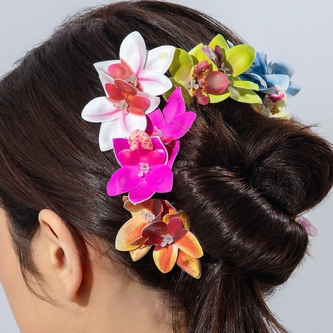 3D Phalaenopsis Orchidee Bloem Oorbellen en Haarspelden Boheems Tropisch Vakantie Stijl Polyester Sieraden Voor Vrouwen