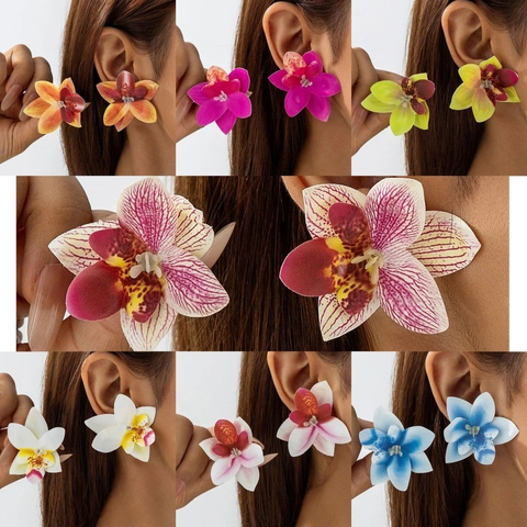 3D Phalaenopsis Orchidee Bloem Oorbellen en Haarspelden Boheems Tropisch Vakantie Stijl Polyester Sieraden Voor Vrouwen