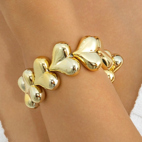 Chunky Heart Link Necklace And Bracelet Gold Plated Plastic Fashion Bold Jewelry For Women