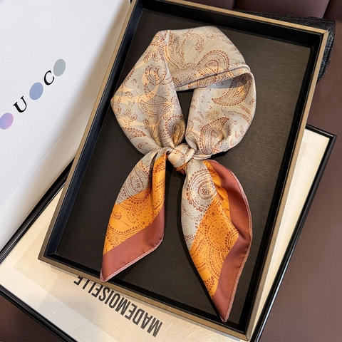 Elegant Paisley Print Square Scarf Satin Polyester Neck Head Wrap For Women Satin Feeling Fashion Accessory
